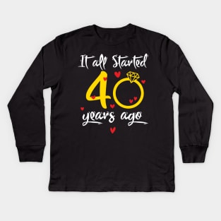 Wedding Anniversary 40 Years Together Golden Family Marriage Gift For Husband And Wife Kids Long Sleeve T-Shirt
